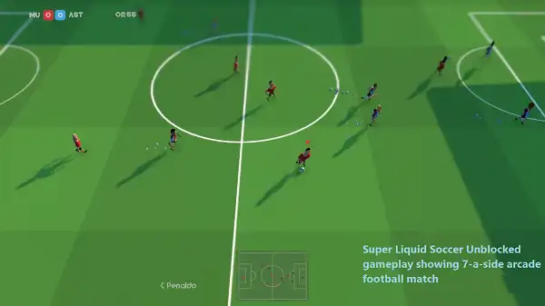 Super Liquid Soccer Unblocked - Play Free in Browser Super Liquid Soccer Unblocked gameplay showing 7-a-side arcade football match